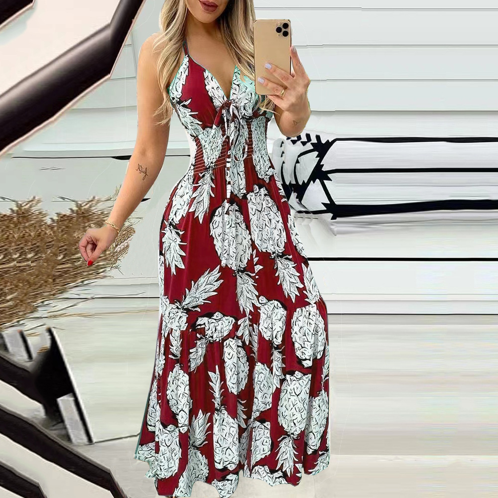 Women's Halter Strapless High-Waist Floral Print Maxi Dress