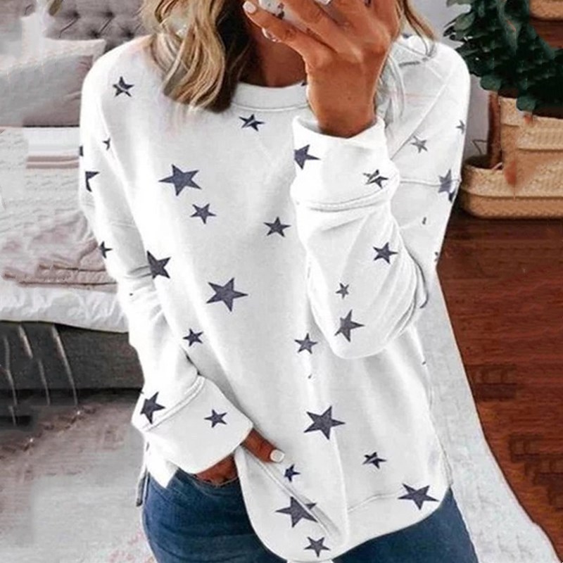 Star Print Long Sleeve Plus Size T-Shirt
