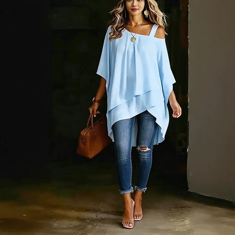 Asymmetric One-Shoulder Solid Color Top Draped Lazy Style Off-Shoulder Women's T-Shirt