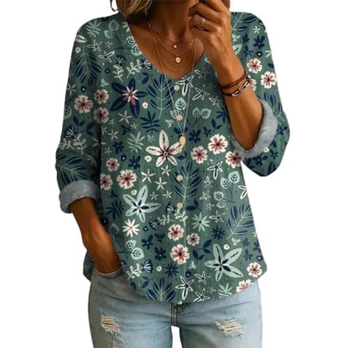 Floral Print V-Neck Long Sleeve T-Shirt