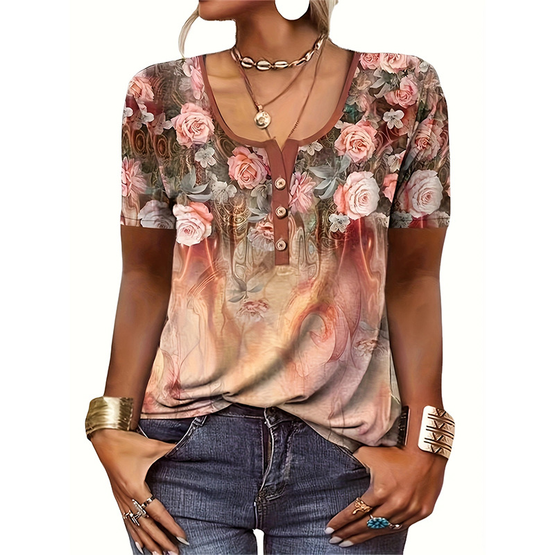 Women's Loose Short Sleeve Ethnic Print T-Shirt