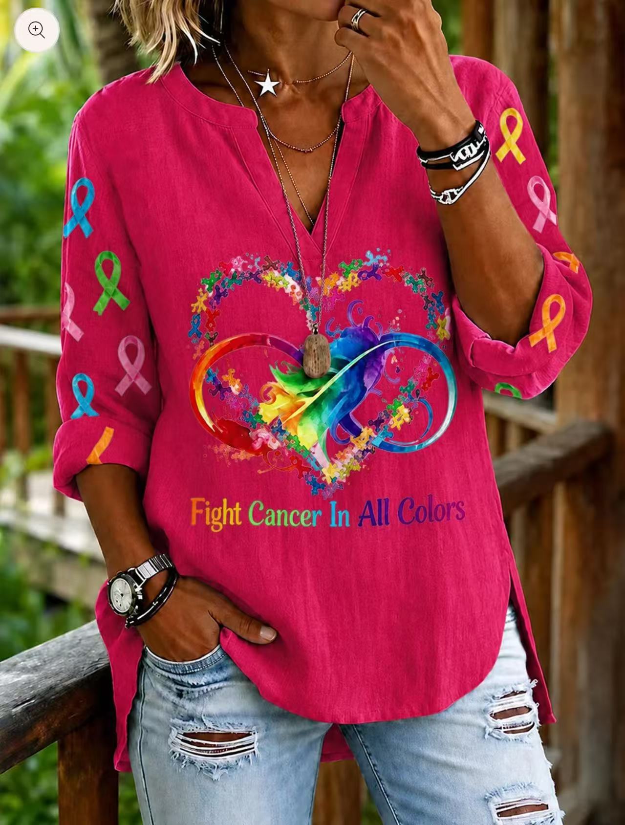 Heart Virus Hope Print V-Neck Half-Sleeve Women's T-Shirt