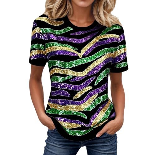Women's Abstract Line Print Crewneck Short Sleeve Top