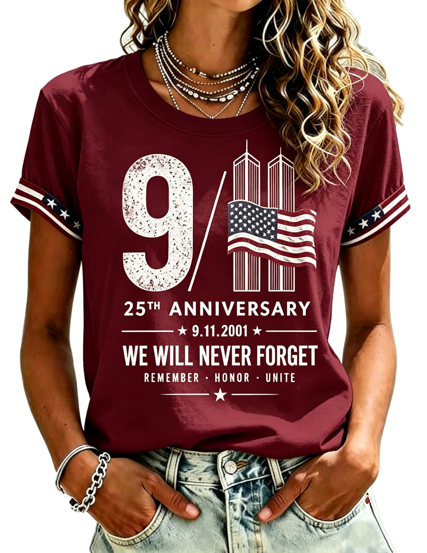 Women's Summer 911 Twin Towers 3D Print Short Sleeve T-Shirt