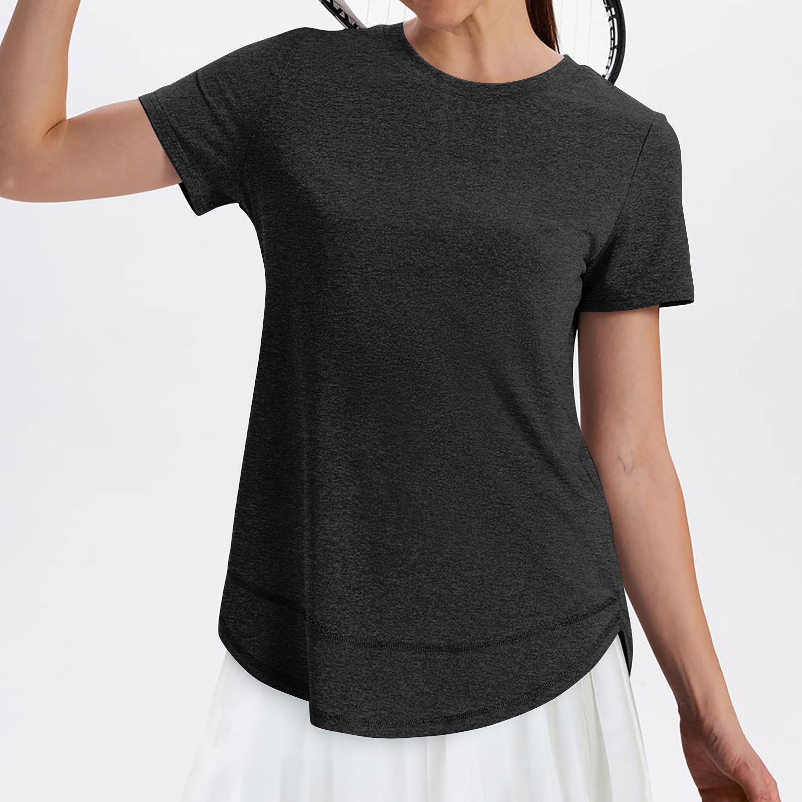 Women's Casual Loose Short Sleeve Solid Crewneck Pullover T-Shirt