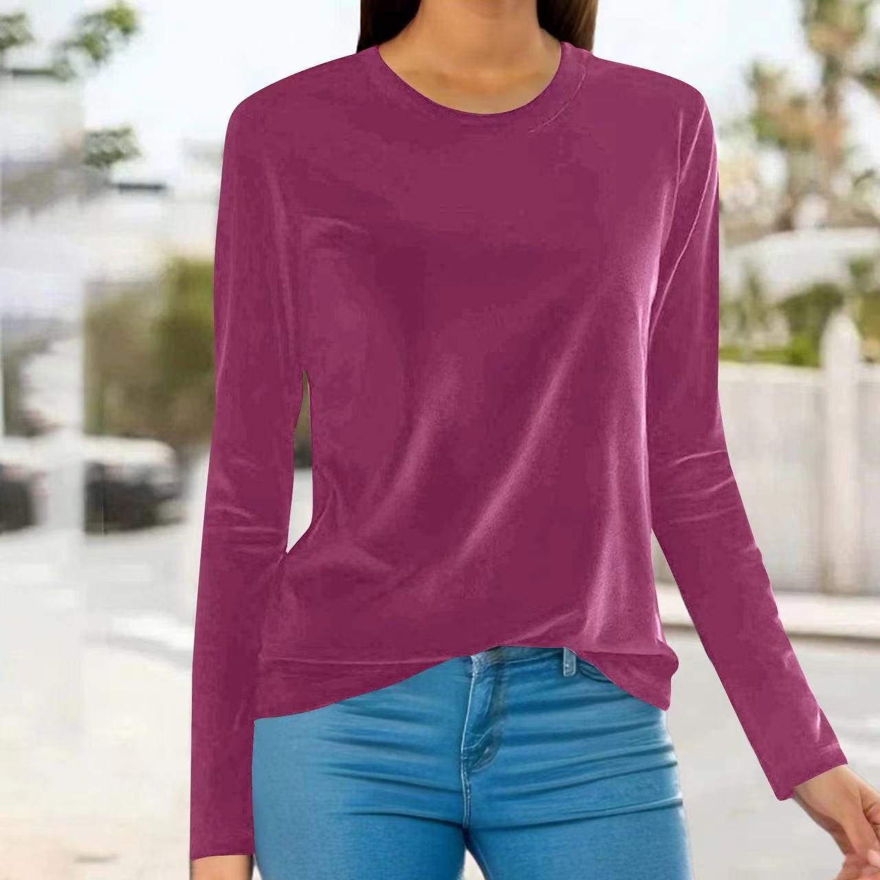 Women's Long Sleeve Crewneck T-Shirt Solid Color Thermal Base Layer