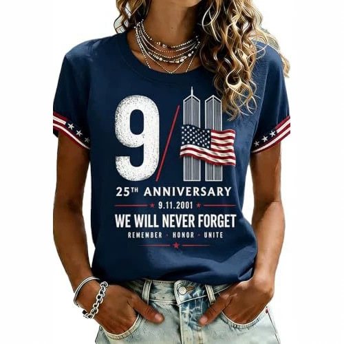 Women's Summer 911 Twin Towers 3D Print Short Sleeve T-Shirt