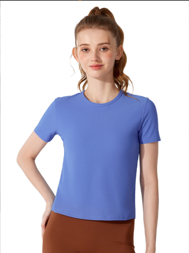 Women's Summer Yoga Top Short Sleeve Open Back Loose Fit T-Shirt
