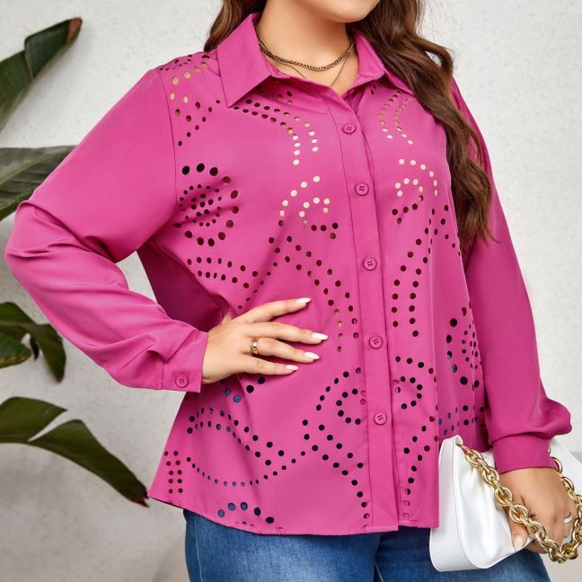Women's Hollow-Out Long-Sleeve Blouse Loose Fit