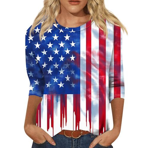 Summer American Flag Print Crewneck Short Sleeve Top