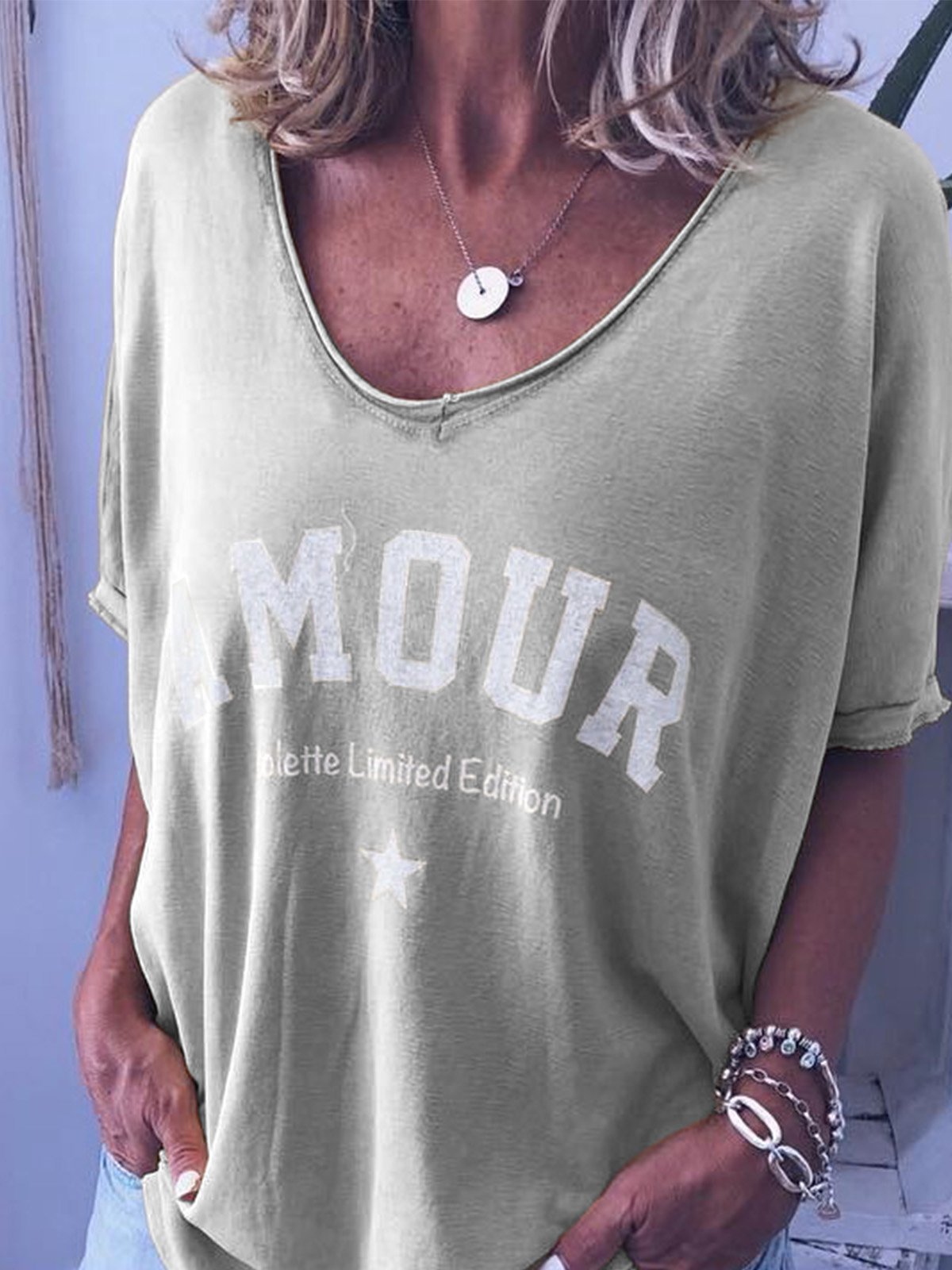 Women's Short Sleeve Letter Print Crewneck T-Shirt