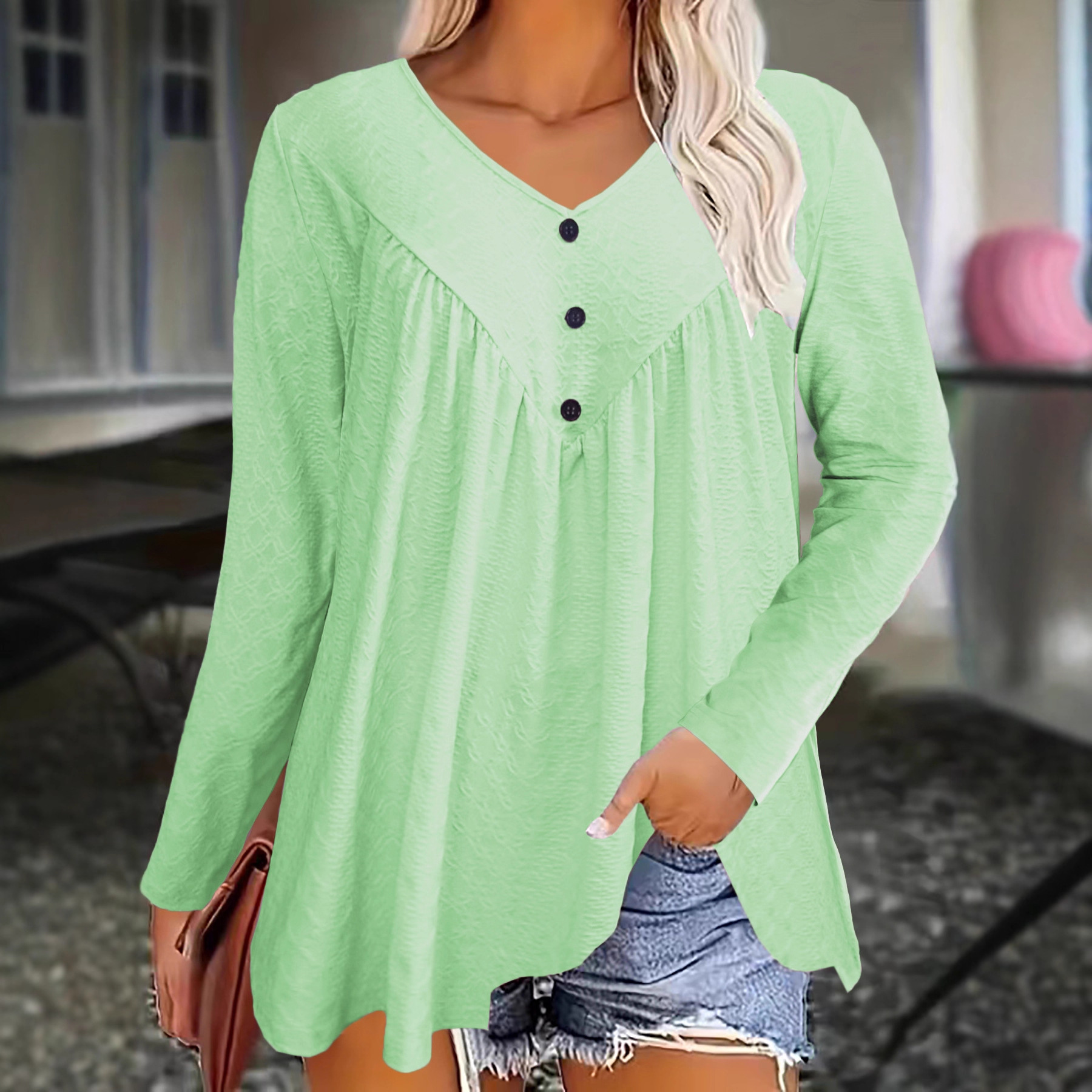 Women's V-Neck Long Sleeve T-Shirt Casual Fall Top