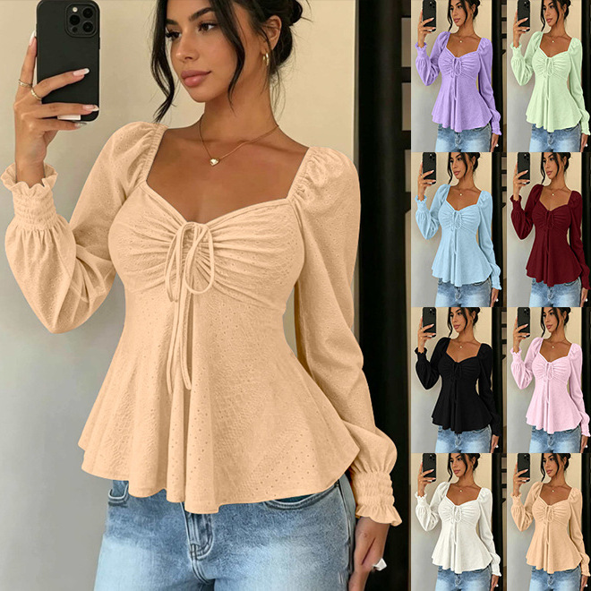 V-Neck Drawstring Ruched Short Sleeve Solid Color Top