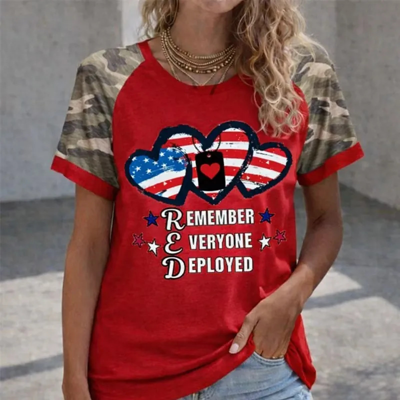 Women's Summer American Flag 3D Print Short Sleeve T-Shirt
