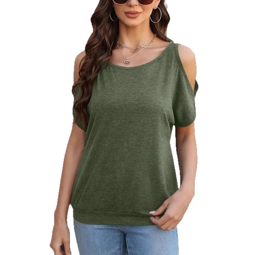 Women's Cold-Shoulder Raglan Sleeve Solid Color T-Shirt