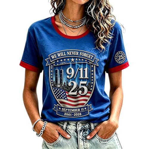 911 Twin Towers Ribbon Flag Print Short Sleeve T-Shirt