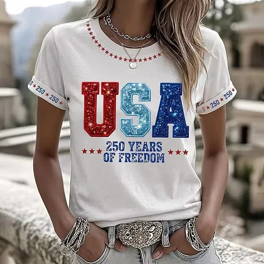 Women's Summer American Flag 3D Print Short Sleeve T-Shirt
