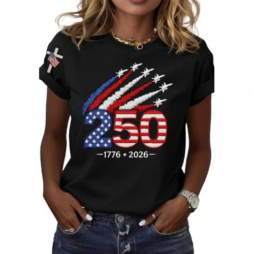Women's Summer American 250th Anniversary Flag Print T-Shirt