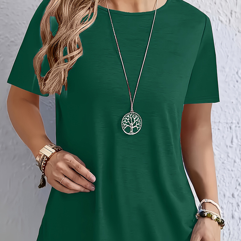 Women's Solid Color Elegant Round Neck Back Button T-Shirt