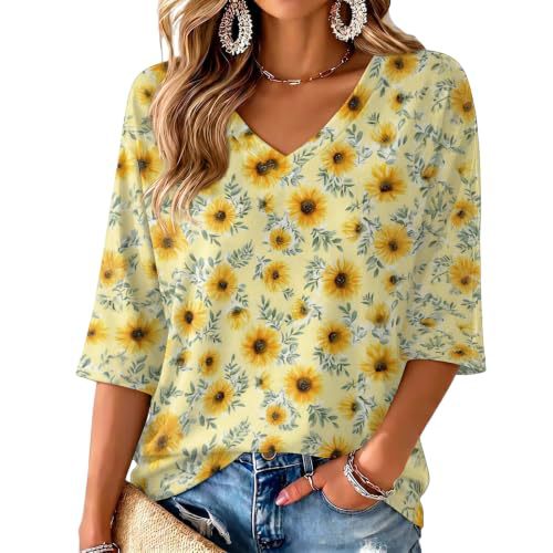 Floral Print V-Neck Half-Sleeve Women's T-Shirt