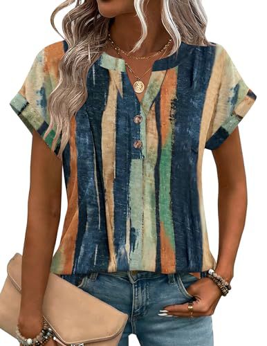 Women's Heart Floral Print V-Neck Short Sleeve T-Shirt
