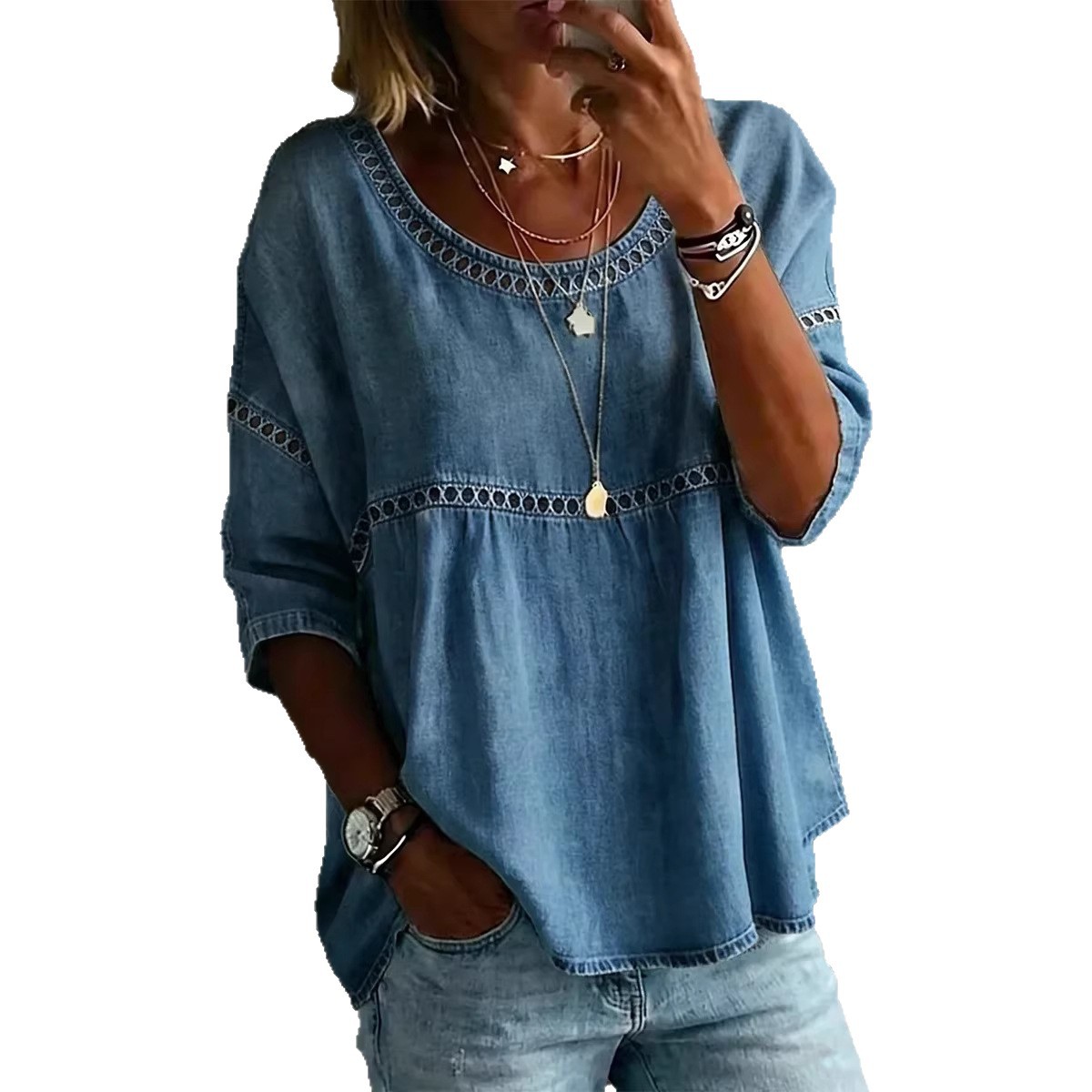Women's Abstract Line Print Crewneck Short Sleeve Top