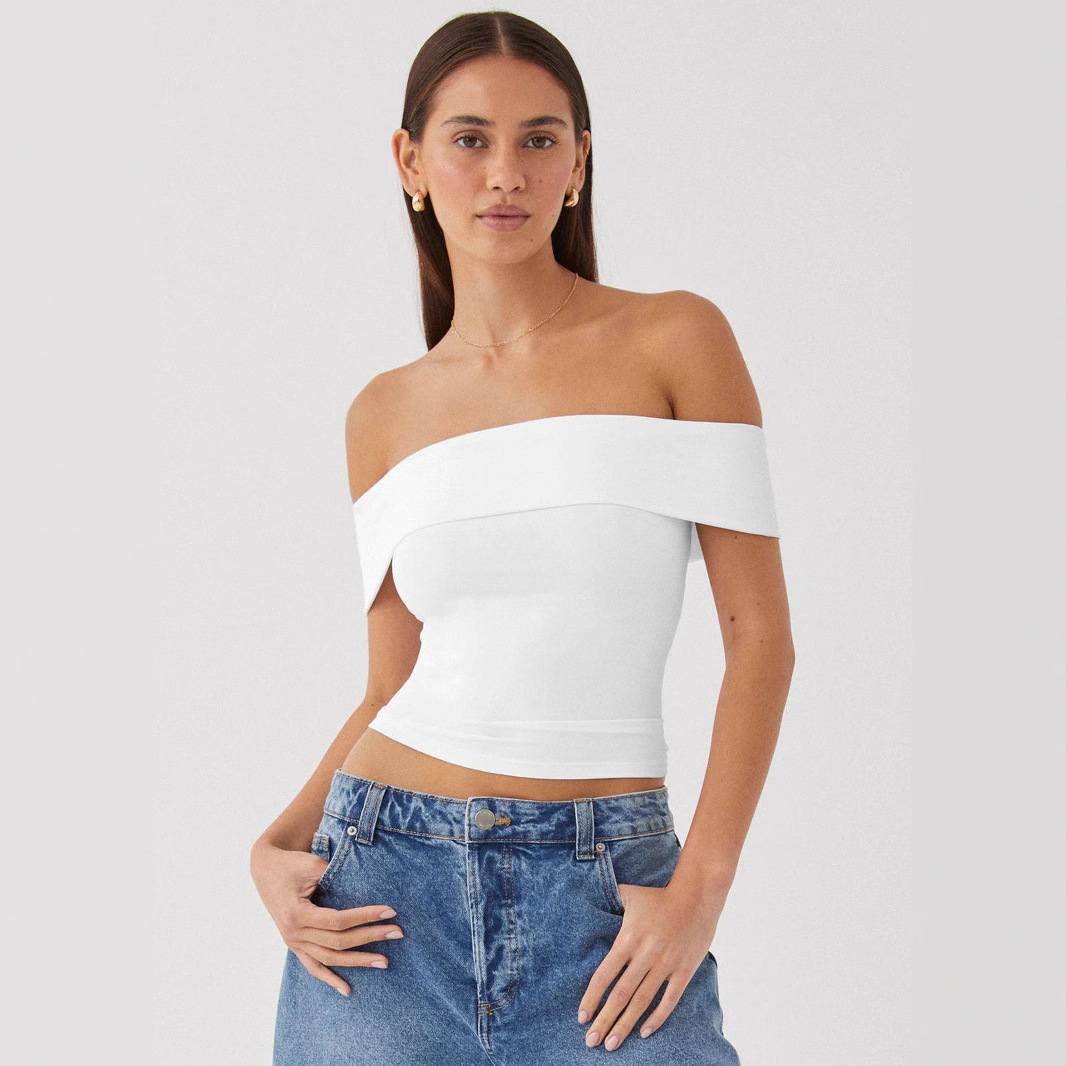 Women's Off-Shoulder Tube Top Short Sleeve Slim Fit Sexy T-Shirt