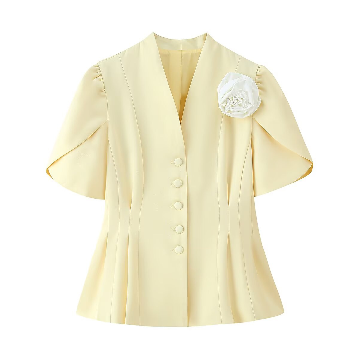 Women's Handmade Floral Waist-Tie Short Sleeve Blazer Top