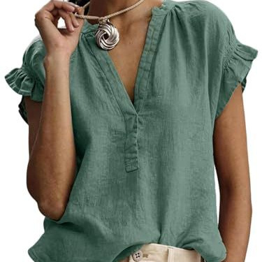 Floral & Solid Print V-Neck Short Sleeve Rolled Cuff Women's T-Shirt