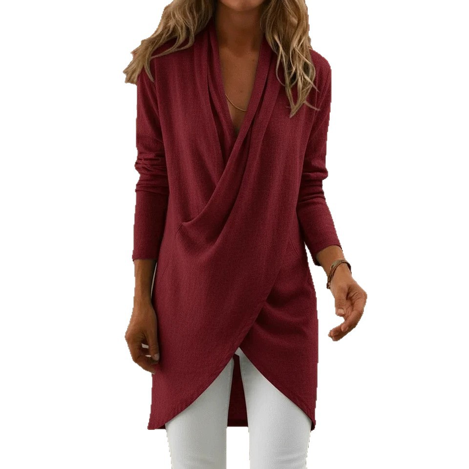 Women's Cross V-Neck Asymmetric Long Sleeve Top
