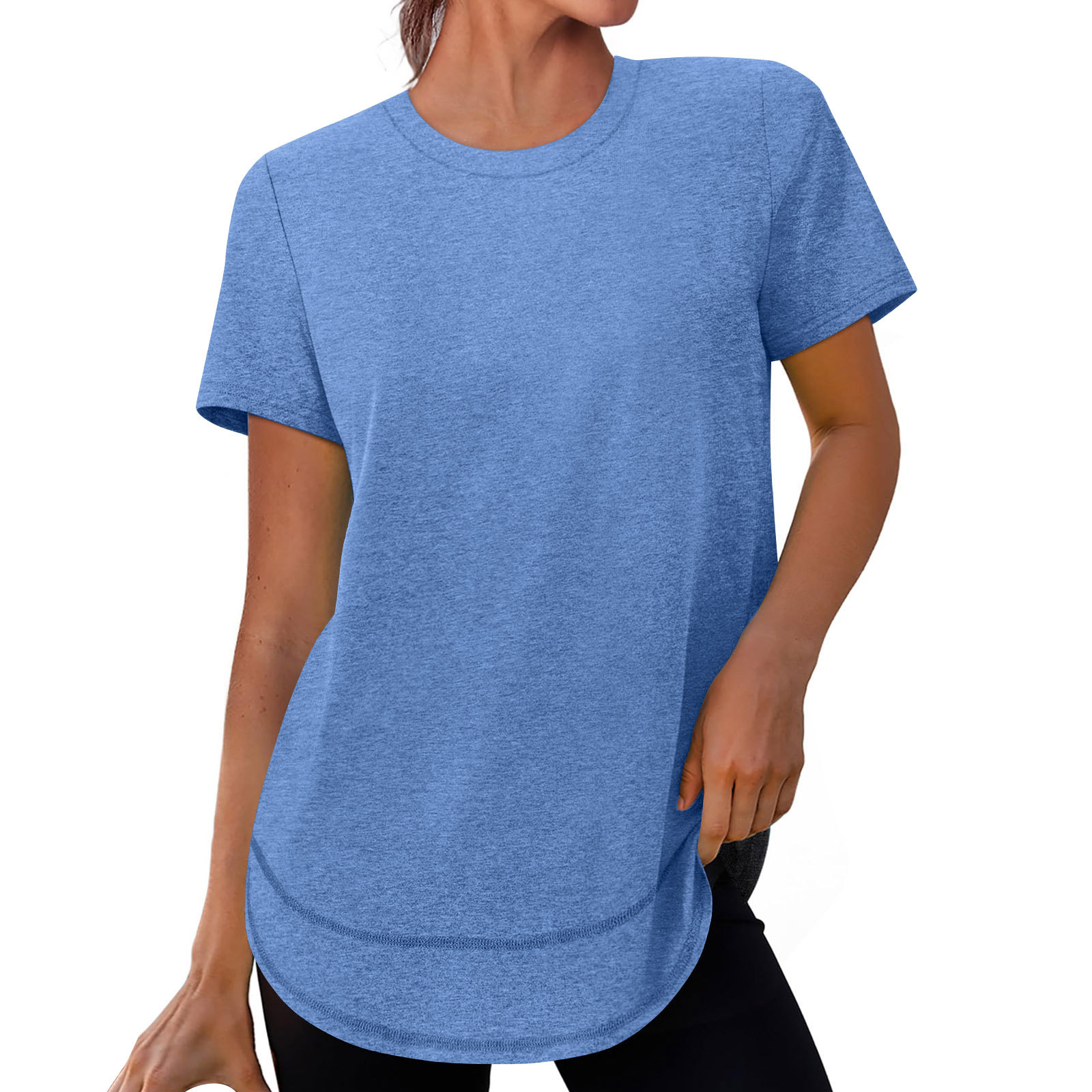 Women's Casual Loose Short Sleeve Solid Crewneck Pullover T-Shirt
