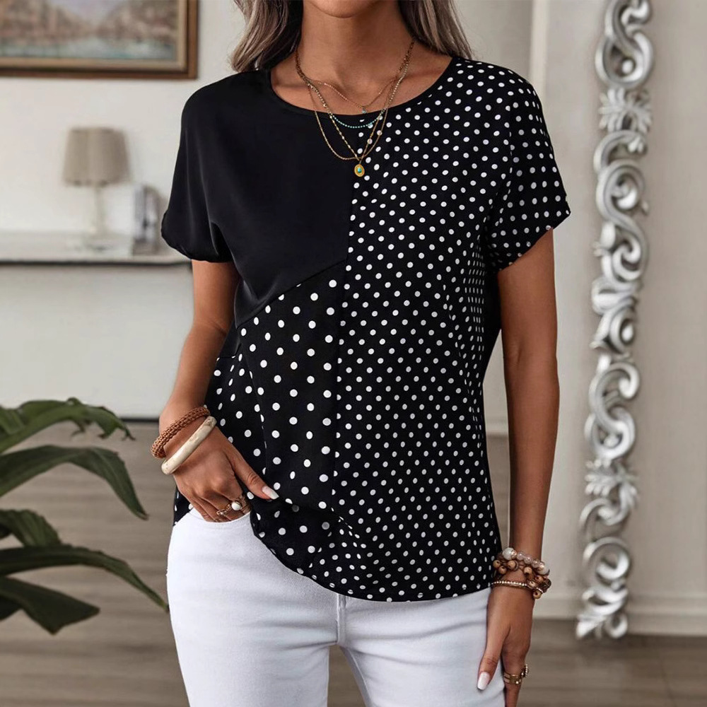 Women's Polka Dot Print Short Sleeve Crew Neck T-Shirt
