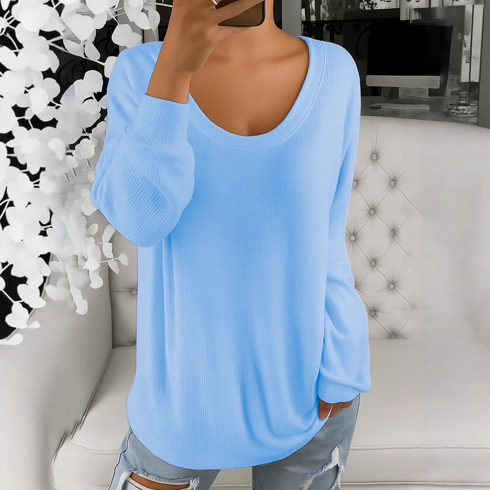 Women's Casual Loose Solid Color Retro Crewneck Long Sleeve Knit Sweater