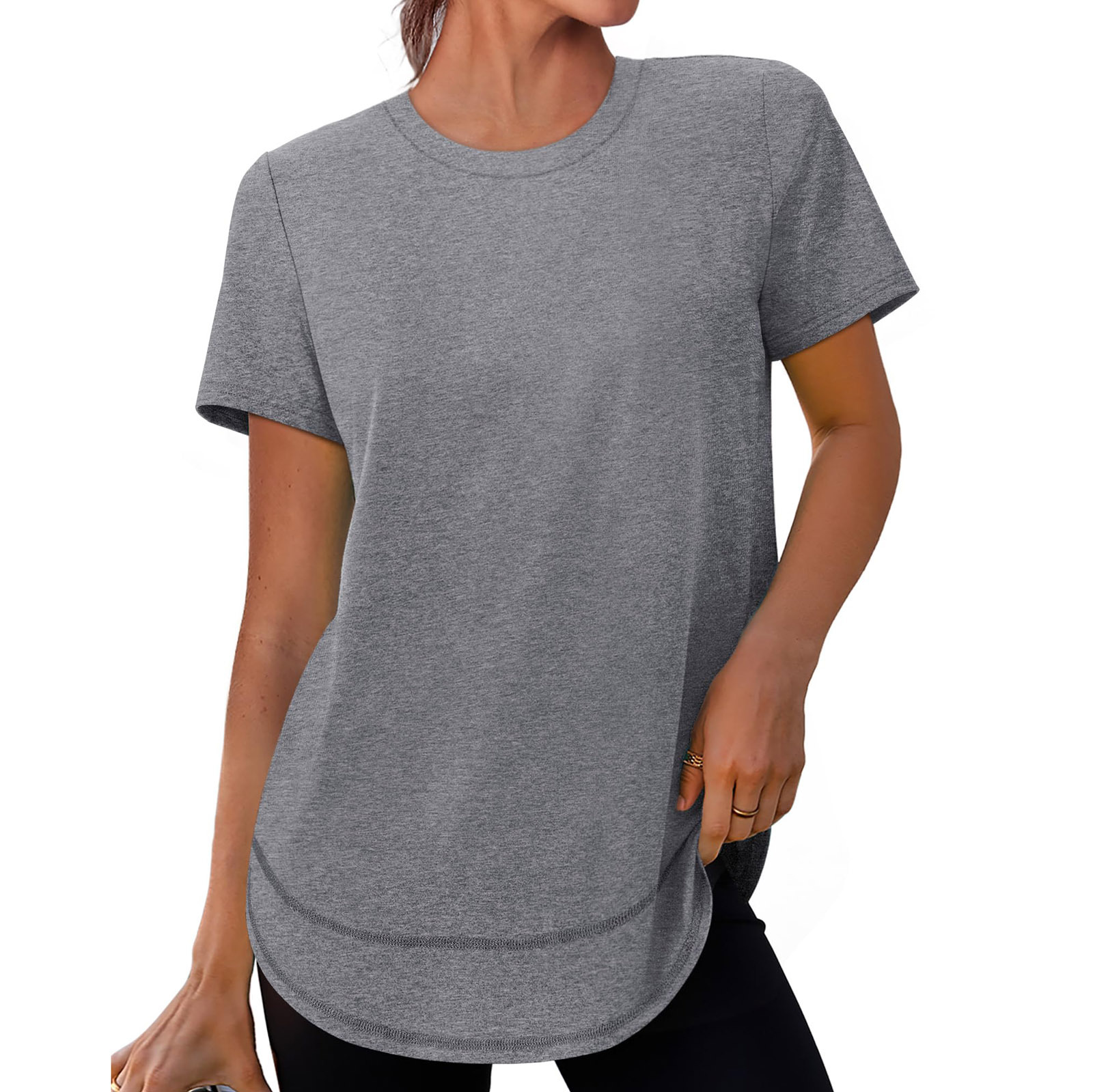 Women's Casual Loose Short Sleeve Solid Crewneck Pullover T-Shirt