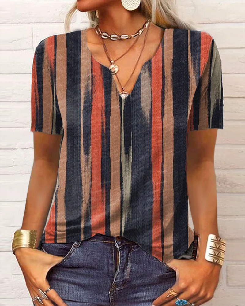 Women's Loose V-Neck Floral Print Short-Sleeve T-Shirt