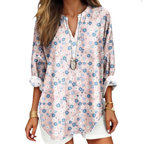Women's Floral Polka Dot Print V-Neck Long Sleeve T-Shirt