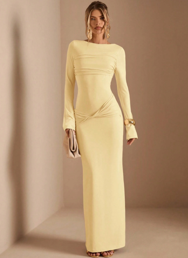 Slim-Fit Long Sleeve Maxi Dress for Date Night