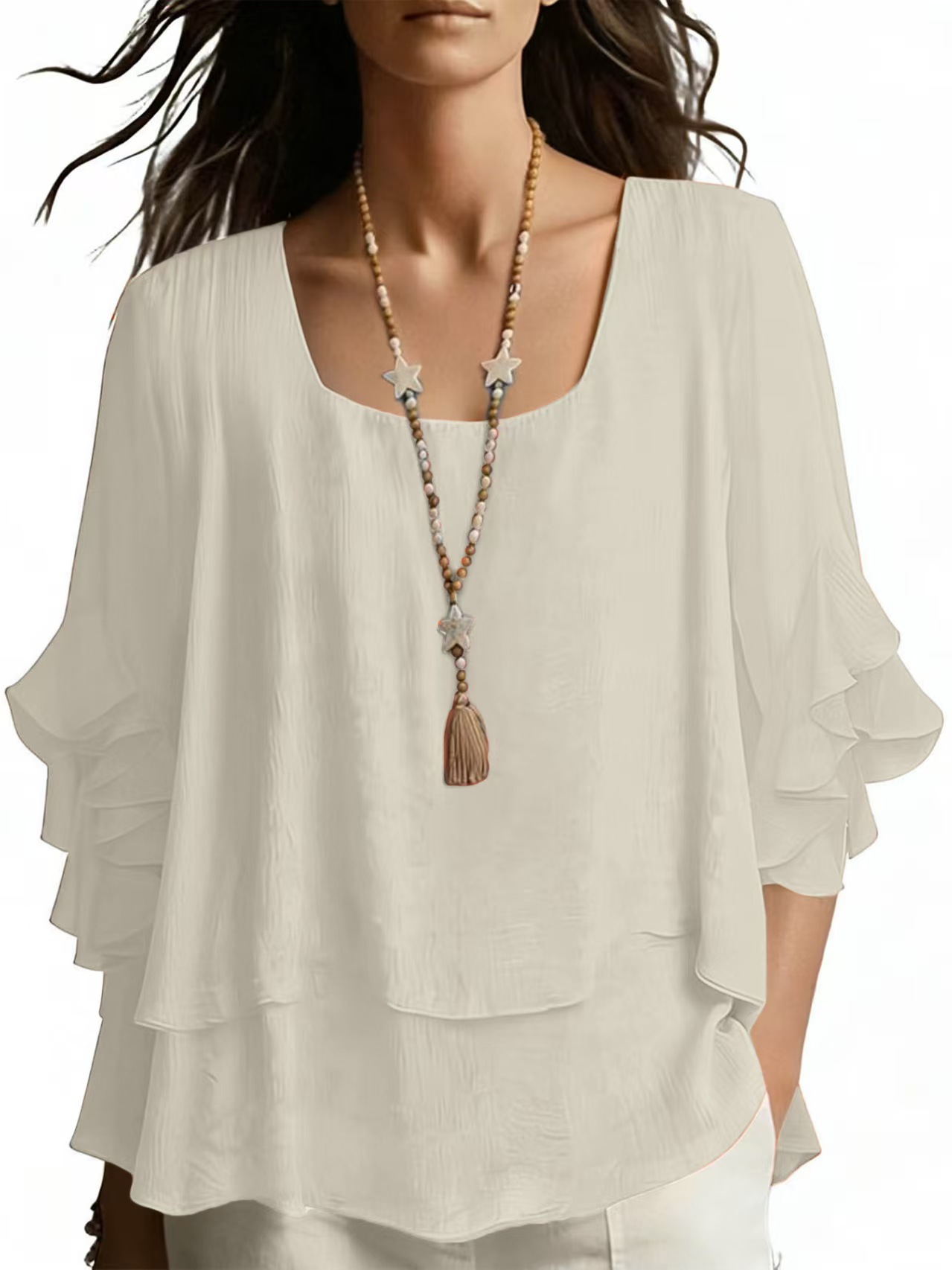 Women's Round Neck Flared Sleeve Loose Casual Top