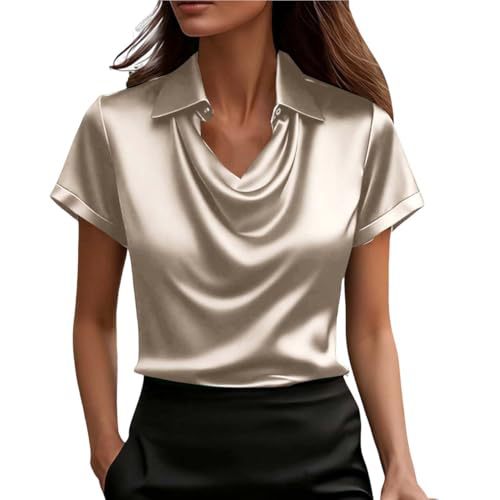 Women's Draped Neck Short Sleeve Solid Color Top