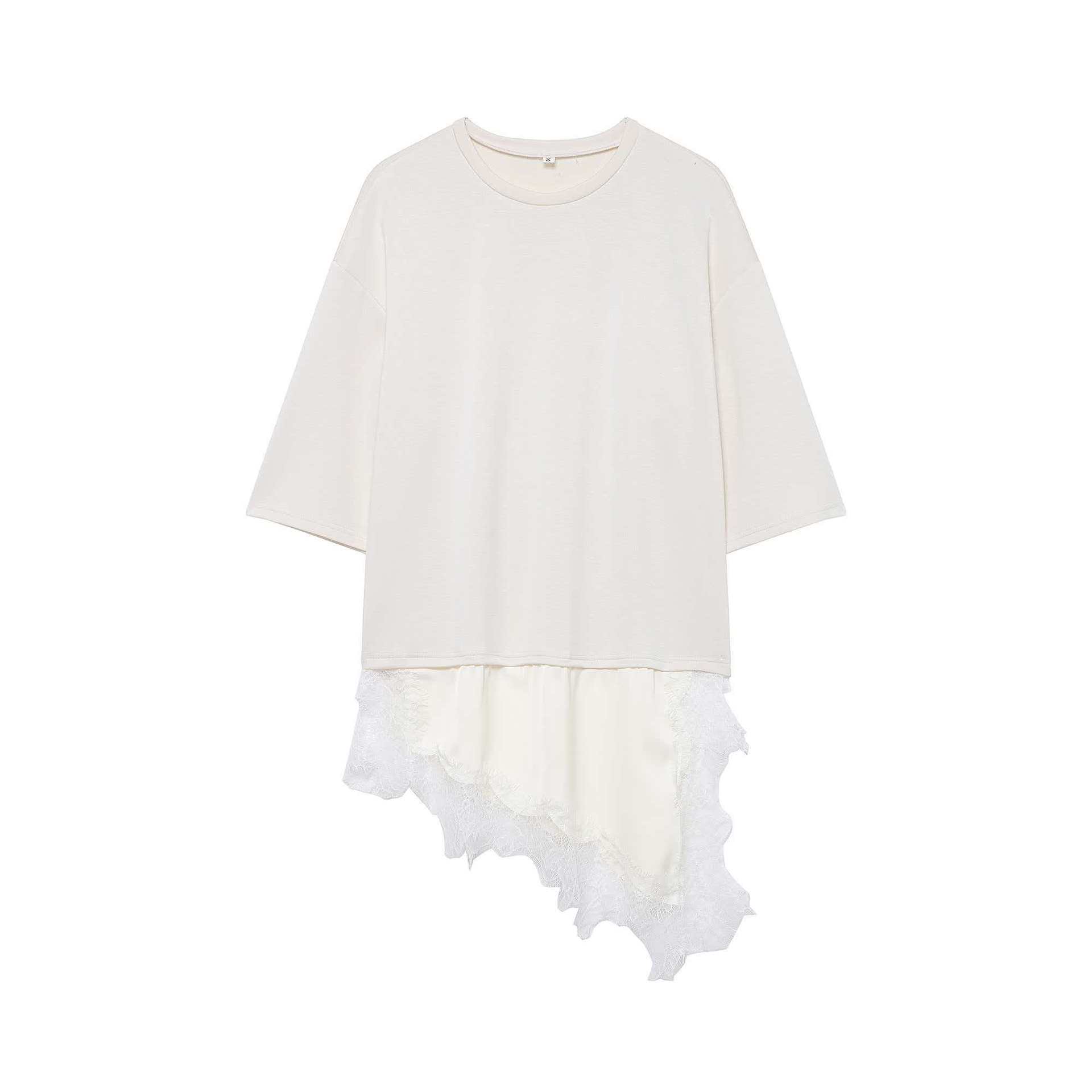 Women's Loose Lace-Trimmed Short-Sleeve T-Shirt
