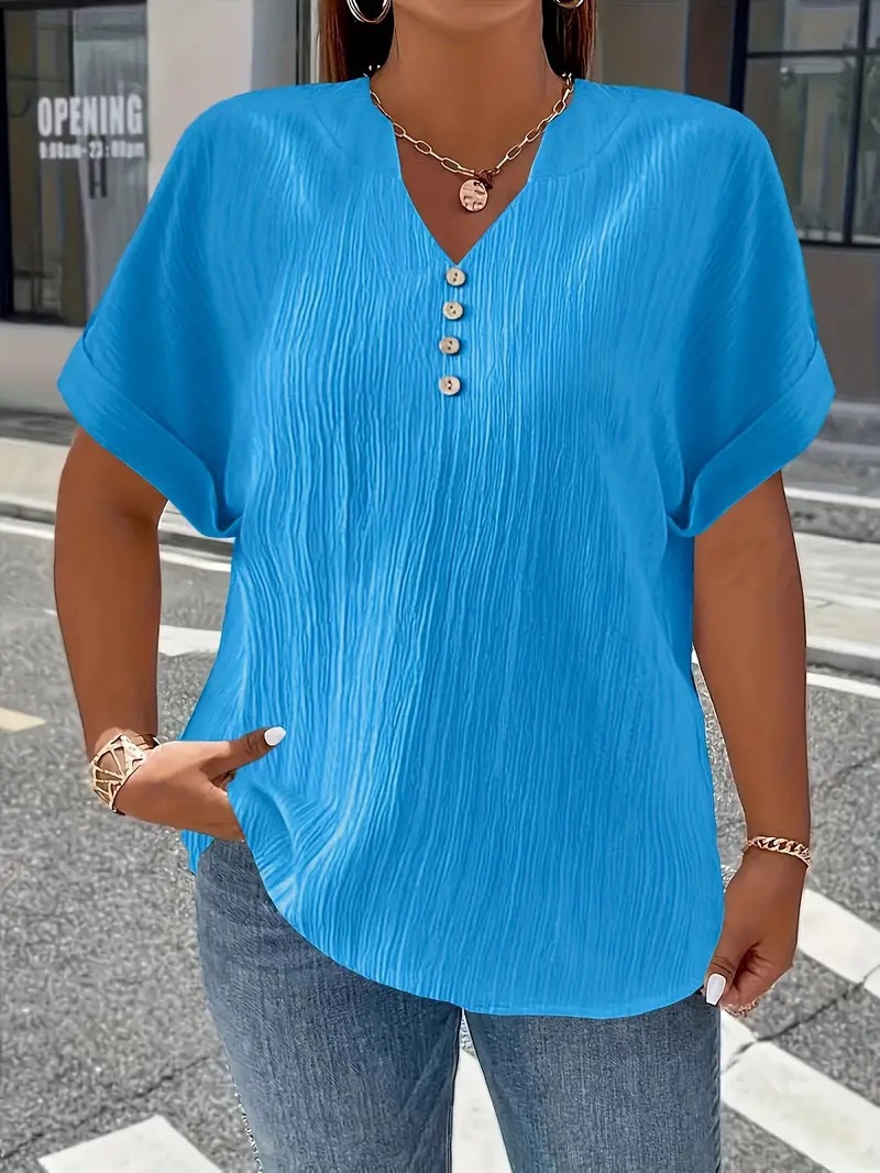 Plus Size V-Neck Short Sleeve Top