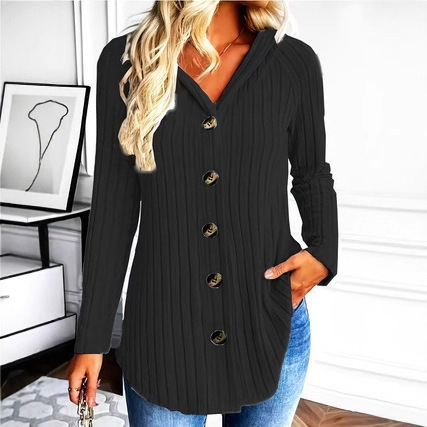 Button Waist Long Sleeve Hooded Top