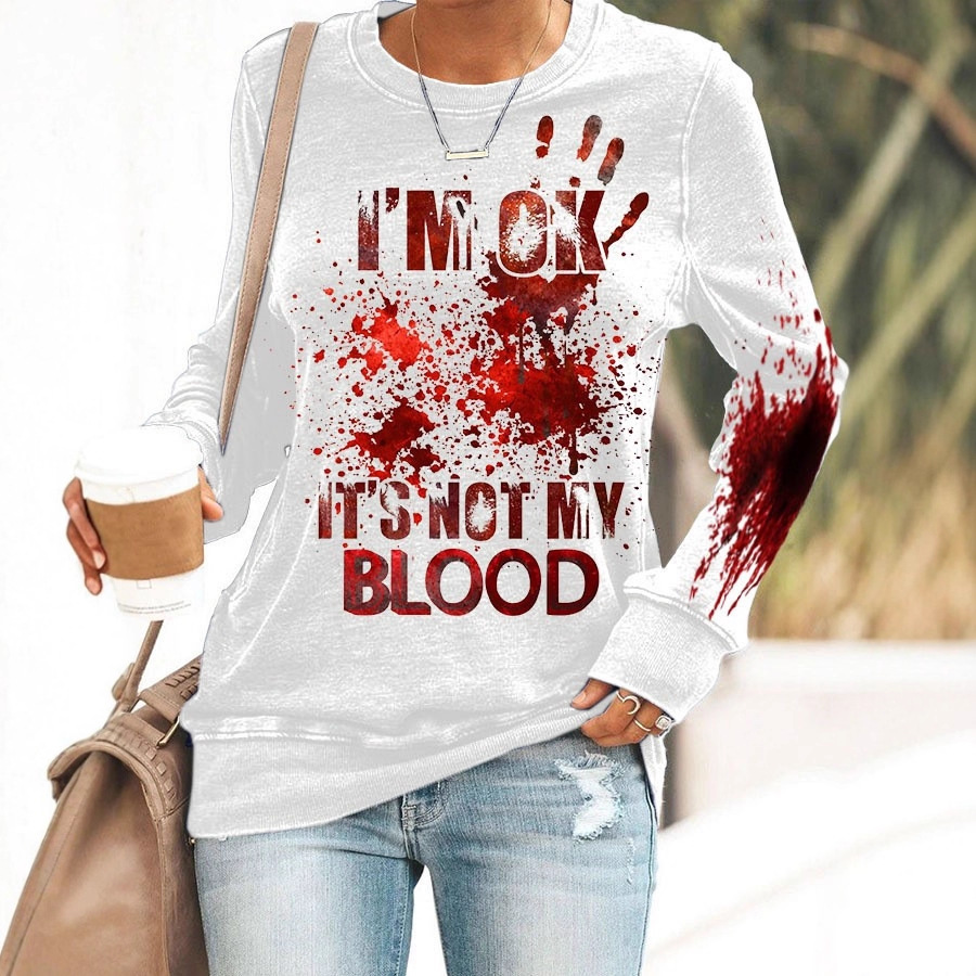 Blood Hand Print Women's Crewneck Long Sleeve Top