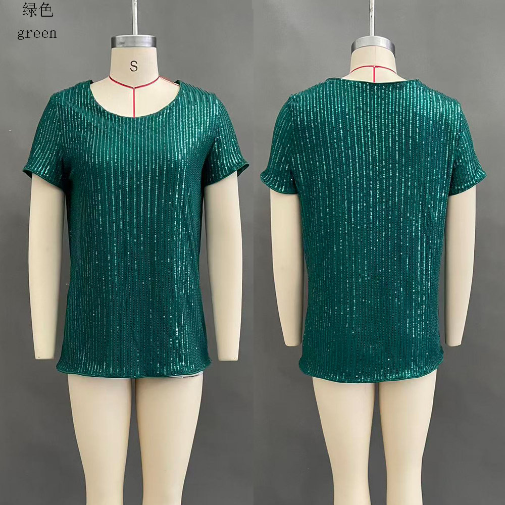 Women's Sequin Loose Crewneck Short Sleeve Top