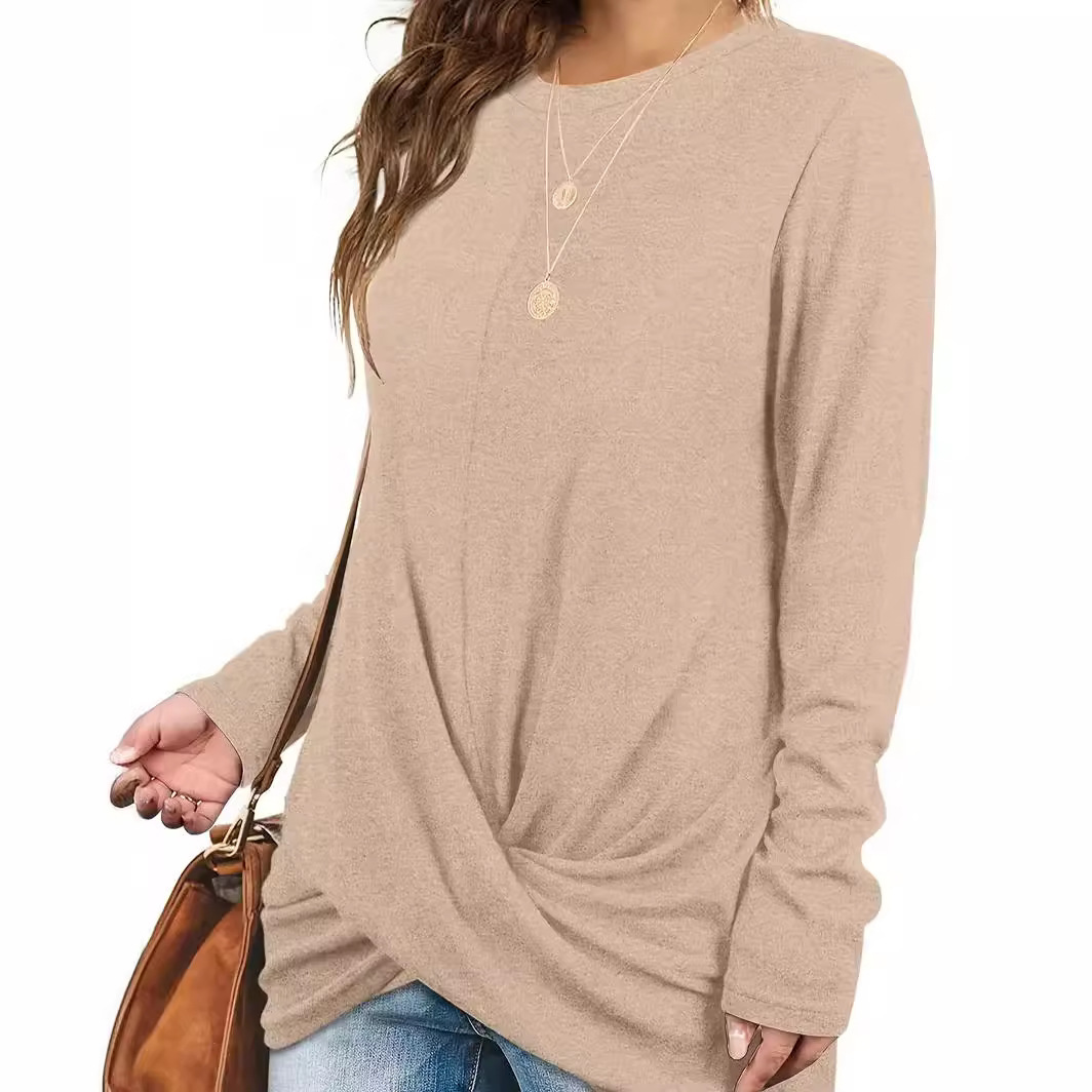 Women's Plus Size Twist Knot Long Sleeve Top