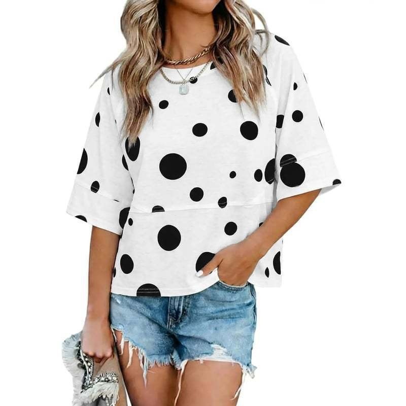 Women's Summer Colorblock Crewneck Bell Sleeve Loose T-Shirt