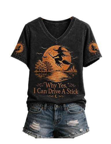Halloween Evil Witch Print V-Neck Short Sleeve Women's T-Shirt
