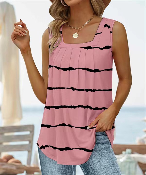 Women's Sleeveless Square Neck Printed Tank Top