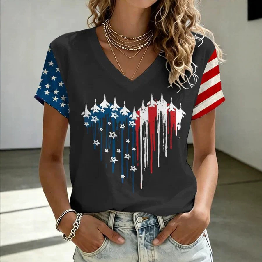 Women's Summer American Flag 3D Print Short Sleeve T-Shirt