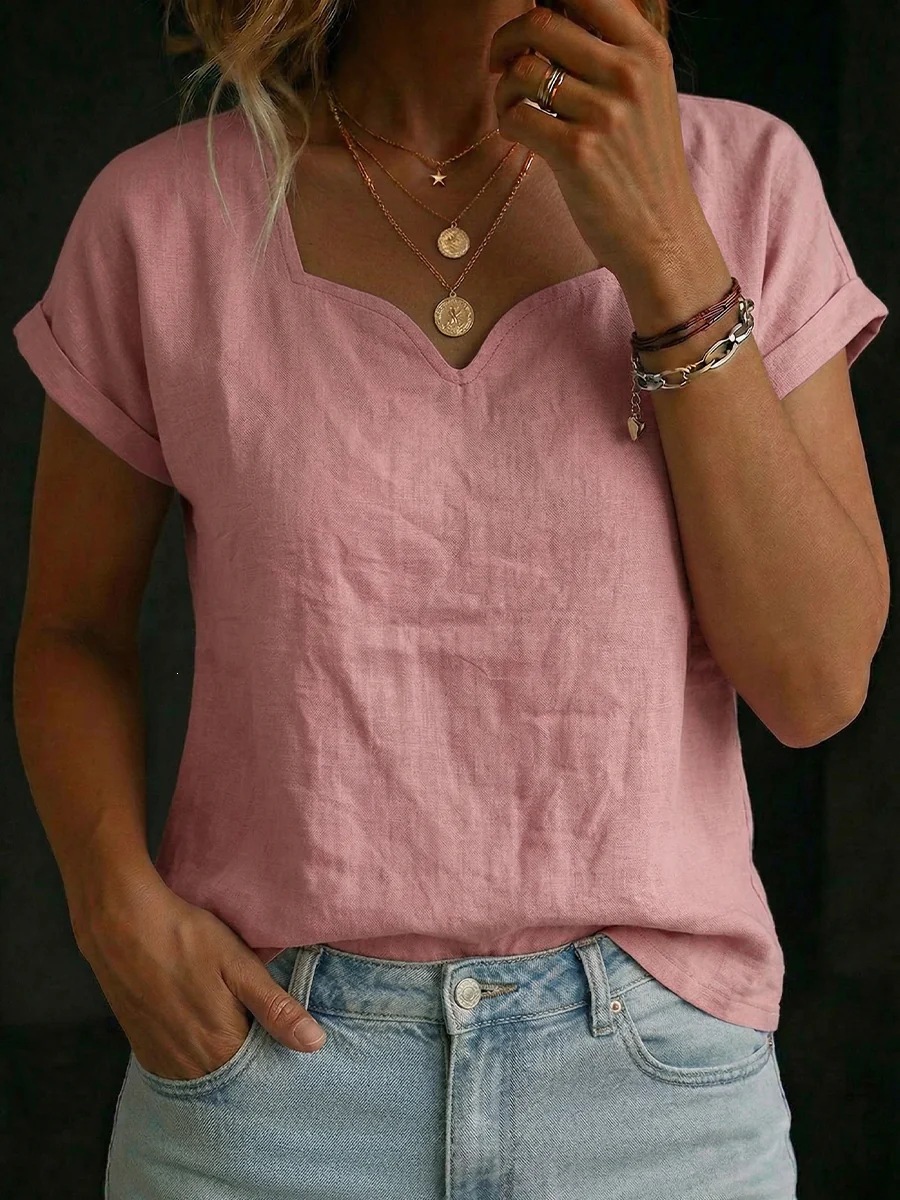 Women's Solid Short-Sleeve Sweetheart Neck T-Shirt